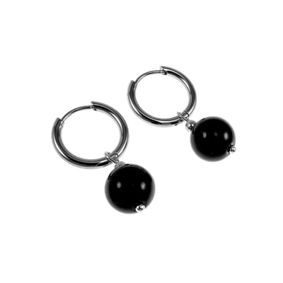∅16mm x 2mm Oorringen Dames - Gepolijst RVS - Oorbellen met Obsidiaansteen Hanger