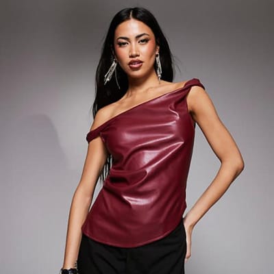 Mouwloos Vest Nieuw Leer Schuine Schouder Gepersonaliseerde Mode Onregelmatige Top L bordeaux