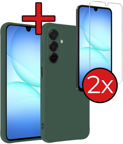 Hoesje - Met 2x Screenprotector - Geschikt voor Samsung Galaxy A17 - Sterk & Shockproof - Telefoon Hoes - Back Cover - Siliconen Case - Telefoonhoes - Donkergroen