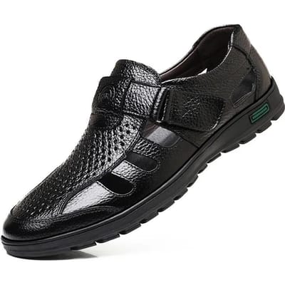 Klassieke Sandalen van Koeienleer van Hoge Kwaliteit Zomer Buiten Handgemaakte Herensandalen Mode Comfortabele Heren Strand Holle Leren Schoenen 47 black