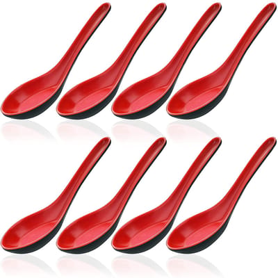 Soeplepels van kunststof, Aziatische stijl, rood en zwart
