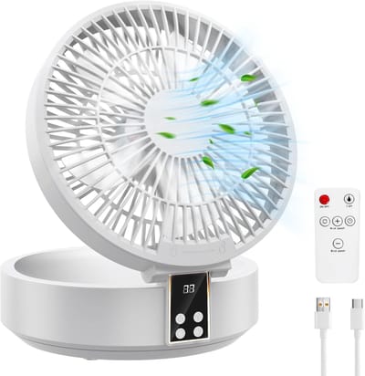 Krachtige en stille tafelventilator - campingventilator met LED-verlichting - USB-oplaadbare draagbare oscillerende tafelventilator - opvouwbaar - 3 windsnelheden - inclusief afstandsbediening (wit).