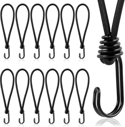 Set van 12 Spanelastieken met Haken - Zware Kwaliteit Bungee Koorden 20 cm voor Vastzetten