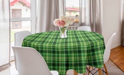 ABAKUHAUS Geruit Rond Tafelkleed, Iers Mozaïekgroen, Cirkel Tafelkleed Deksel voor eetkamerkeukendecoratie, 150 cm, Smaragd Limoengroen Wit