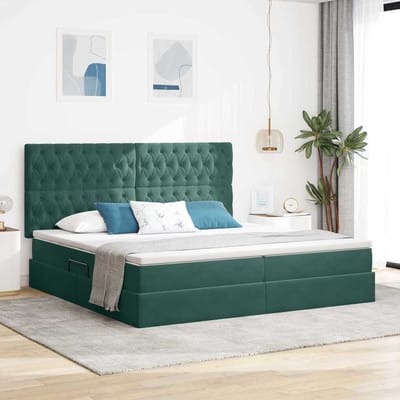 vidaXL - Opslag - bed - met - matras - Donkergroen - 200 - x - 200 - cm - Fluweel