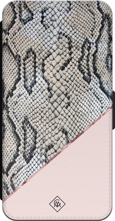 Casimoda® bookcase - Geschikt voor iPhone 16 - Hoesje met pasjeshouder - Snake Print Roze - Paars - Kunstleer