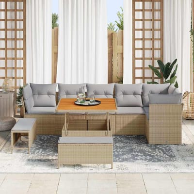vidaXL - Tuinbank - Set - 9 - st - 6-Aantal - zitplaatsen - beige - en - lichtgrijs
