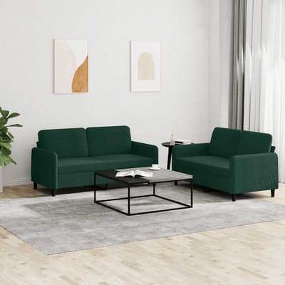 vidaXL - 2-delige - Loungeset - fluweel - donkergroen