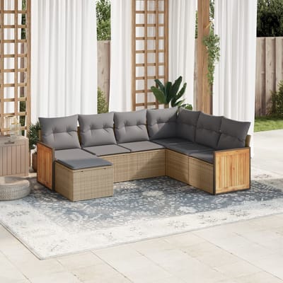 vidaXL - 7-delige - Loungeset - met - kussens - poly - rattan - beige