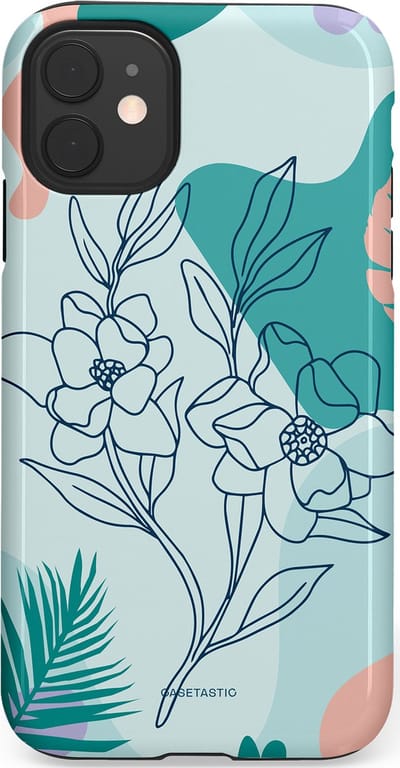 Casetastic Hoesje Geschikt voor Apple iPhone 11 - Stijlvolle Beschermende Duo-layer Case - Zeegroen Bloemenfestijn