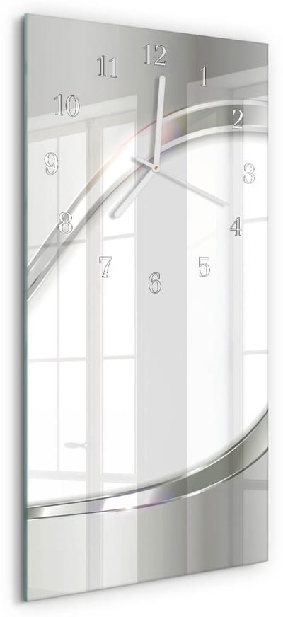 Tulup Wandklok - Patroon Moderne Glazen Wandklok - 30x60 cm - Wit Wandklok Glas Met Motief - Witte Handen - Rechthoekige Wandklok - Decoratieve Glazen Klok - Glazen Wandklok Design