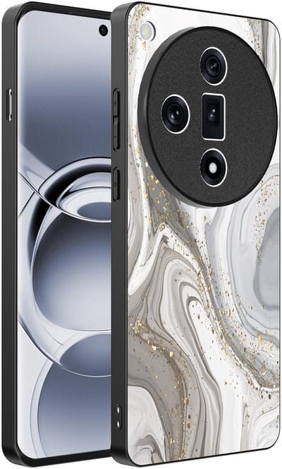 Smartphonica Telefoonhoesje Geschikt voor Oppo Find X7 met marmer opdruk - TPU backcover case marble design - Zilver geschikt voor Oppo Find X7
