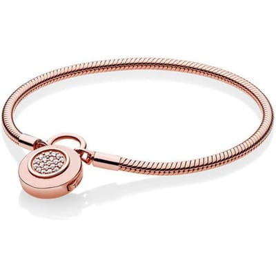 925 Sterling Zilveren Armband Goud Kleur Logo Signature Padlock Smooth Snake Bangle Fit Bead Charm Diy Fashion Pan beige