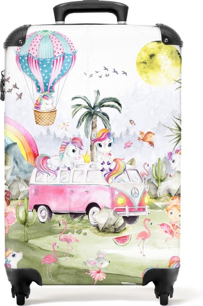 NoBoringSuitcases.com® - Kinderkoffer meisje - Kindertrolley meisjes unicorn - Handbagage koffer lichtgewicht - Reiskoffer trolley kinderen - Kinder rolkoffer met wieltjes - Past binnen 55x40x20 en 55x35x25