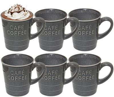 Secret de gourmet Koffiemok - 6x - grijs - keramiek - 200 ml - beker - mokken