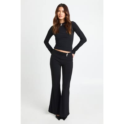 boohoo Dames Dubbele Laag Slinky Flare met Zilveren Trim Detail | Black | Maat: 10