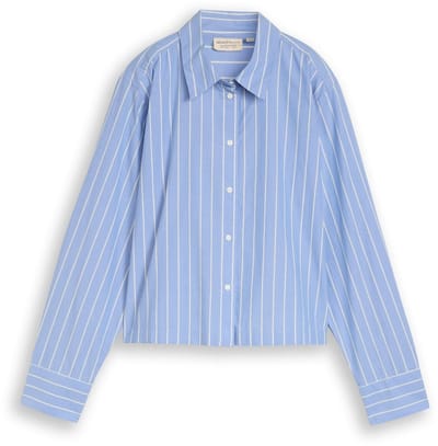 Tom Tailor Denim - Boxy fit overhemdblouse van katoen - Maat XL - mid blue white stripe