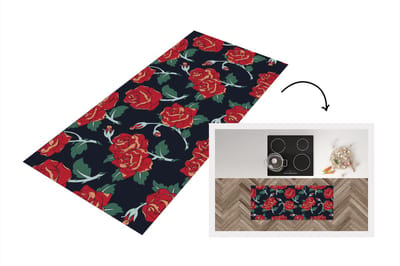 Keukenloper - Loper keuken - Rozen - Bloem - Patroon - Rood - 120x50 cm - Keukenloper vinyl