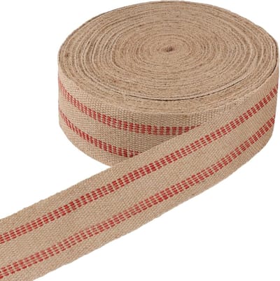 Dailygoods- Jute Riem 9 cm x 30 m - Jute Lint - Rood Gestreept - Handwerk - Decoratie - Duurzaam Materiaal