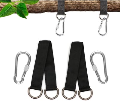 Schommelbevestiging, hangmatbevestiging, 2 x 29 cm, hangmat riemen met 2 zware karabijnhaken en D-ringen, polyester-riemen voor boomschommel, ophanging hangstoel