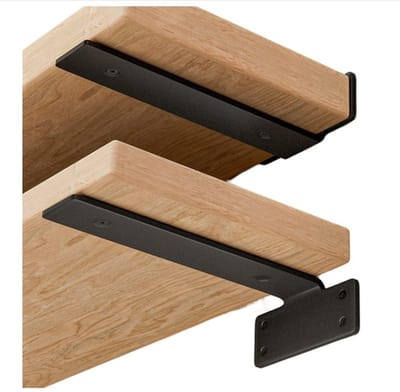 Zware planksteunen (3,5 mm dik), verborgen plankbeslag, L-vormige steunen, landelijke industriële zwarte metalen muursteunen, set van 2, 15 cm