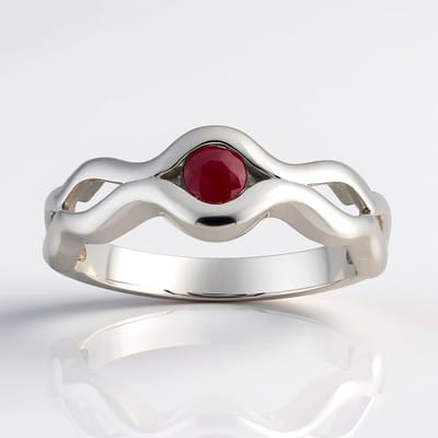 Cavill - Elegante Zilveren Ring - 925 Sterling Zilver met Palladium - 0,204 ct Birmese Robijn Rond - Handgemaakt Rood Edelsteen Sieraad