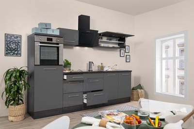 Goedkope keuken 270  cm - complete keuken met apparatuur Amanda  - Wit/Grijs - soft close - keramische kookplaat    - afzuigkap - oven    - spoelbak
