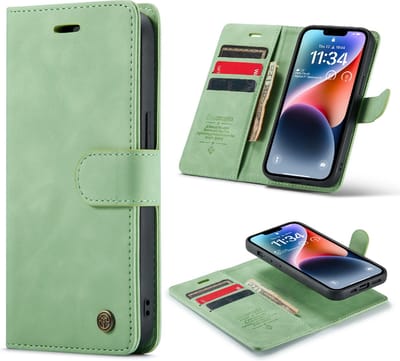Casemania Hoesje Geschikt voor Apple iPhone 14 Pistache Green - 2 in 1 Magnetic Book Case