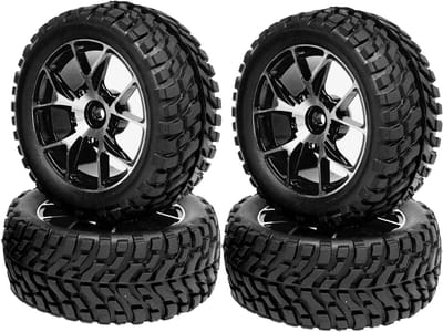 RC Rallybanden Set - RC Autobanden - RC Racen - Aluminium Velgen - 75mm Diameter - Zwart