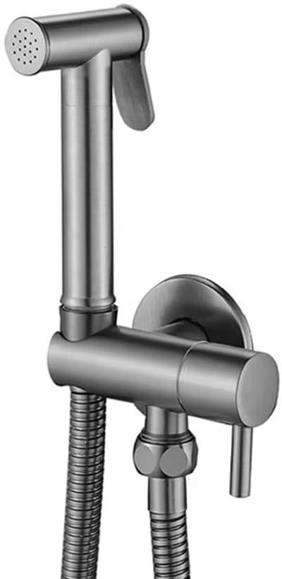 Luxe RVS Bidet Doucheset Gun Metal Grey – Complete 5-in-1 Set – Handdouche Bidet / Hand Shower – Geïntegreerde Houder (Zonder Boren) – Explosieveilige Spiraalslang – G 1/2"
