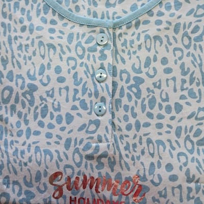 Cocodream dames nachthemd korte mouw - 100% katoen - maat L - Summer holidays - blauw