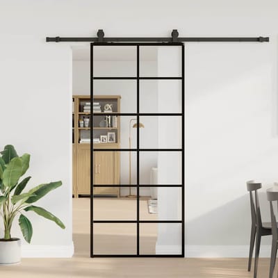 vidaXL - Schuifdeur - met - beslagset - 90x205 - cm - ESG - glas - zwart