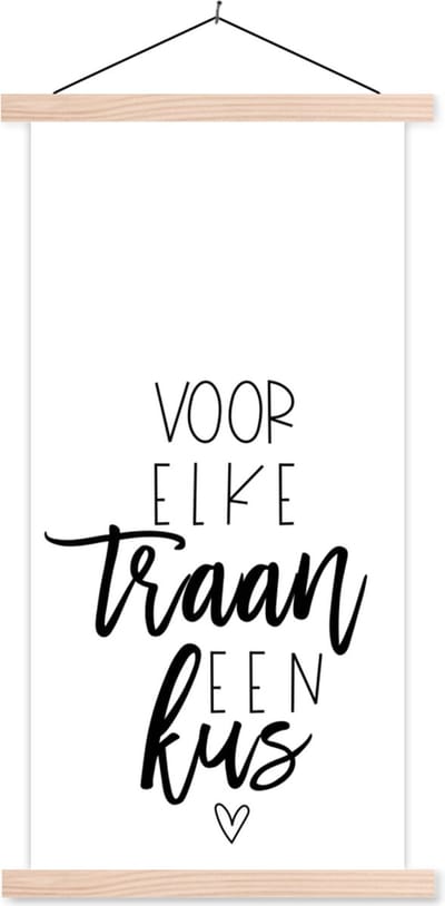 Posterhanger incl. Poster 60x120 cm - Schoolplaat - Get well soon - Quotes - Zwart - Kus - Textielposter - Blanke latten