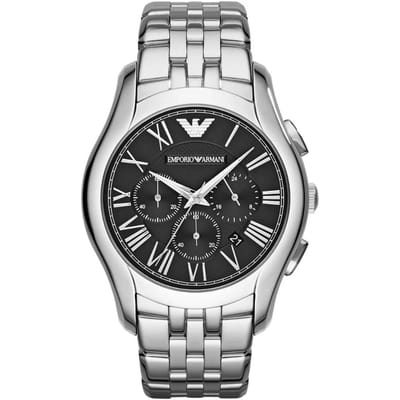 Emporio Armani AR1786 Heren Chronograaf Horloge, Zwarte Wijzerplaat, Zilver RVS