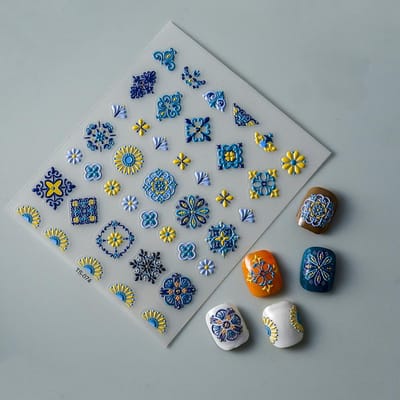 Elegante Bohemia Design 5D Nagels Stickers Nagels Transfer Siders Embossed Decals