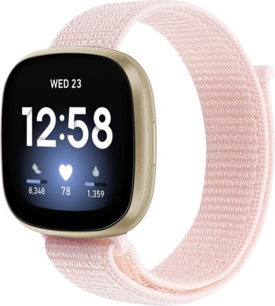 By Qubix - Compatible Fitbit bandje - geschikt voor Fitbit Versa 3 & Sense 1 - Sport loop nylon bandje - Lichtroze Smartwatchbandje bandje Armband Polsband Strap Band Watchband