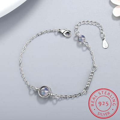 Bracelet en pierre de lune fait à la main avec breloque circulaire et perles en cristal naturel en argent sterling 925, bracelets personnalisés pour femmes gray