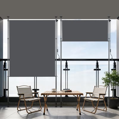 Pugsdrly Verticaal buitenzonwering met klembevestiging, uitschuifbaar, montage zonder boren, zicht- en windbescherming voor balkon en terras, weerbestendig, antracietkleurig, met handslinger, 120 x 270 cm