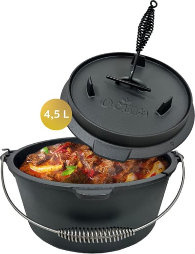 Ocina Dutch Oven – Braadpan Inductie - Gietijzer – BBQ - 4,5 Liter – 24 cm