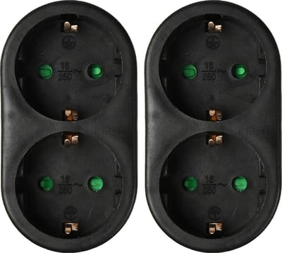 Benson Stopcontact splitter - 2x - duo - zwart - randaarde - verticaal - verdeelstekkers