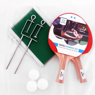Tafeltennisset 2 Ster – 2 Bats met Netpost en 3 Kunststof Ballen – Recreatieve Set – Ping Pong – Longfield
