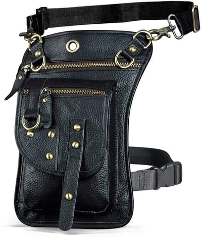 Dailygoods- Heuptas Echt Leer - Heuptasje Heren - Heuptas Wandelen - Heuptasje Motorfiets - Heuptas Klein - Afmetingen 17x3,5x28 cm