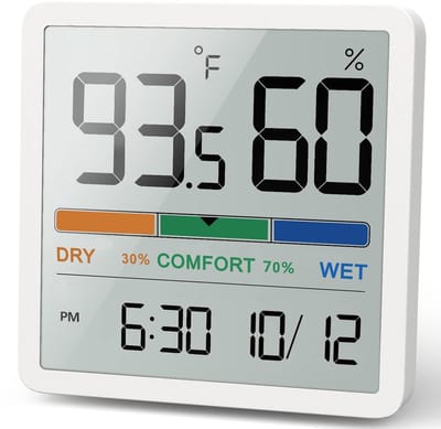 longziming - Thermo-Hygrometer - Thermometer - Hygrometer - Set van 1, met luchtvochtigheidsindicator - Nauwkeurigheid ±1°C en ±3% RH - Handmatige kalibratiefunctie - 3 installatiemogelijkheden, geen boren nodig