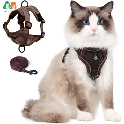 ATUBAN Porte-poitrine réglable pour chat, Ensemble porte-chat et porte-poitrine réglable anti-fuite en maille douce pour petits chats et chiots S black