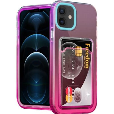ShieldCase Hoesje geschikt voor Apple iPhone 12 / 12 Pro hoesje - Colorful pasjeshouder - ruimte voor pasjes - kleurrijk design - meerkleurige case - turquoise/roze