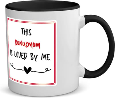 Akyol - this bonusmom is loved by me koffiemok - theemok - zwart - Mama - iemand die houdt van zijn bonusmoeder - moeder cadeautjes - moederdag - verjaardag - geschenk - kado - 350 ML inhoud