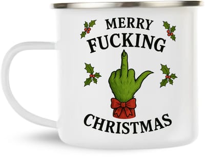 Merry F*cking Christmas mok – Emaille mok met zwarte humor – Stoere kerst mok – Sarcastisch kerstcadeau voor hem of haar – Grinch mok – Kerst geschenk met humor – 360 ml emaille