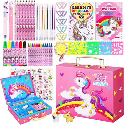 66-delige Eenhoorn Kleurenset voor Kinderen, Tekenbenodigdheden en Creatieve Sets met Opbergdoos, Kunst en Knutselen voor Meisjes van 6-12 Jaar, Perfecte Eenhoorn Cadeaus voor Creatieve Kinderen
