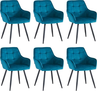Colenis® - Oriana Eetkamerstoel - Set Van 6 - Petrol - Fluweel - Velvet - Industrieel