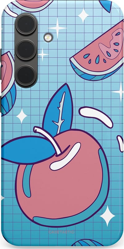 Casetastic Hoesje Geschikt voor Samsung S24 - Stijlvolle Beschermende Duo-layer Case - Fruitige appel ruitjes